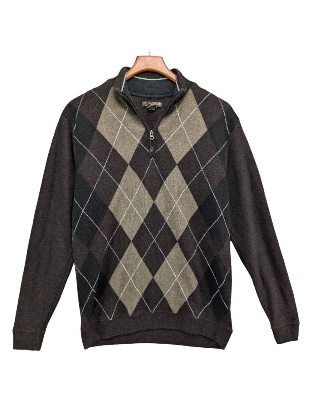 Method Argyle 1/4 Zip Sweater Mens Brown Tan Long Sleeve Pullover Size L